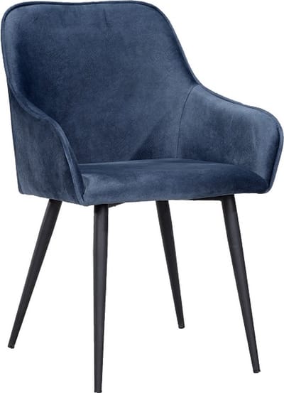 Soph & Tess - Florence Eetkamerstoel - Blauw - Set van 6 - Fluweel - Velvet - Industrieel - Met armleuning - Easy Clean Stoffen - Hoge Kwaliteit