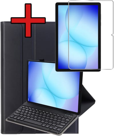 Hoes - Geschikt voor Samsung Galaxy Tab A11 Plus - Met Screenprotector - Toetsenbord Case - Keyboard Book Cover - Hoesje - Zwart
