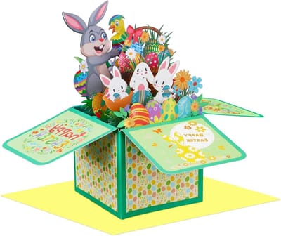 Vrolijke 3D Pop-Up Paaskaarten met Envelop, Perfect voor Pasen, Creatieve Wenskaarten voor Feestdagen