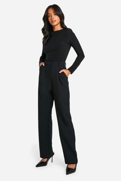 boohoo Dames Petite Essential Rechte Pantalon op Maat | Zwart | Maat: 6/28L