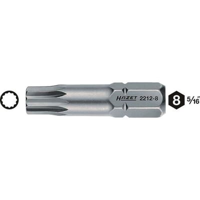 Hazet 2212-8 2212 Veeltand-bit Aandrijving: 5/16 (8 mm) Uitvoering: Veeltand (XZN) M8 32 mm