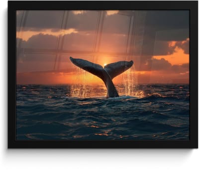 Poster in lijst - Fotolijst 40x30 cm - Posters - Walvis staart - Water - Zonsondergang - Posterlijst zwart - Decoratie - Wanddecoratie woonkamer - Muurdecoratie slaapkamer