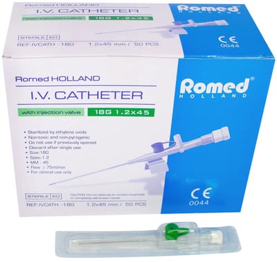 PIERCING NAALD 18G 1.2 x 45 | - Romed I.V. Catheter 50 stuks | Katheters met bijspuitpunt | Steriel | Made in Holland | 18G 1.2 x 45 |