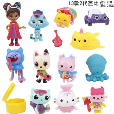 13 stuks Gabby Poppenhuis Anime Figuur Speelgoed Lachende Auto Kat Knuffel Gaby Meisje Poppen Mercat Cartoon Actiefiguur Kinderen Kerst Verjaardag Cadeaus