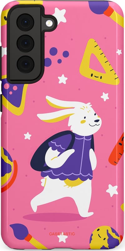 Casetastic hoesje geschikt voor Samsung Galaxy S21 FE 5G - Dubbellaagse bescherming - Slimme konijnensprongen - Fashion Case - Koraal Geel Roze