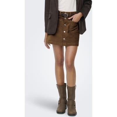 Only cognac dames rok   Regular fit   Steekzakken   Rib patroon   Knoopsluiting   High waist Cognac M