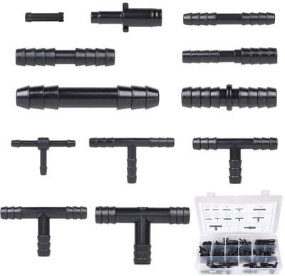 Dailygoods- Slangverbindingen 113 Stuks - T-stuk in 12 Maten - Vacuümschroefverbindingen - Irrigatieaansluitingen - Gazonirrigatie - Duurzaam Materiaal - Irrigatieconnectoren