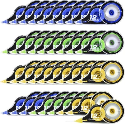 SnelShoppen - Correction Roller 5mm x 12m - Mini Correctietape in Geel, Groen en Blauw - Perfect voor Thuis, Kantoor, School - 36 Stuks