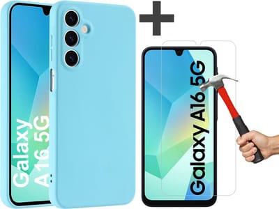 Hoesje geschikt voor Samsung Galaxy A16 (5G/4G) hoesje zacht siliconen met gehard glas Screenprotector- Arara backcover- Blauw
