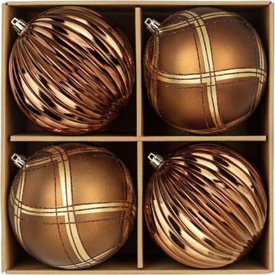 Set van 4 Grote Kerstballen 12 cm - Glanzende Decoraties voor de Kerstboom met Cadeauverpakking en Ophanghaken - Luxe Bronzen Kerstversiering voor een Sfeervolle Kerst