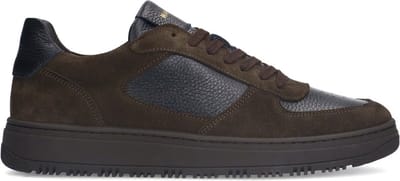 Manfield - Heren - Donkerbruine leren sneakers met suède details - Maat 40