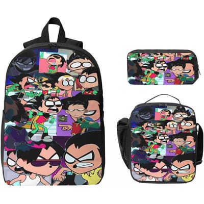 3 Stuks Teens Titans Go Beast Boy merchandise Rugzak Set voor Jongens Etui Sets Schooltas Sets met Lunchbox Voor Schoolleerlingen Rugzak beige