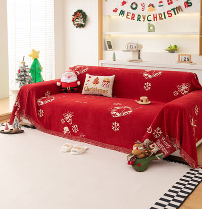Bankhoezen - Kerst Design - Chenille met Wit Feestelijke Print - witBescherming tegen Stof en Vlekken - Meerdere Maten Beschikbaar - Geschikt voor Banken en Sofa's - Bankonderdelen en Bankhoes Combinatie - Rode - 180*150cm