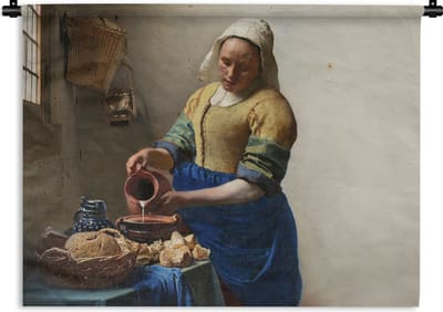 Wandkleed - Wanddoek - Het melkmeisje - Kunst - Oude meesters - Vermeer - 120x90 cm - Wandtapijt