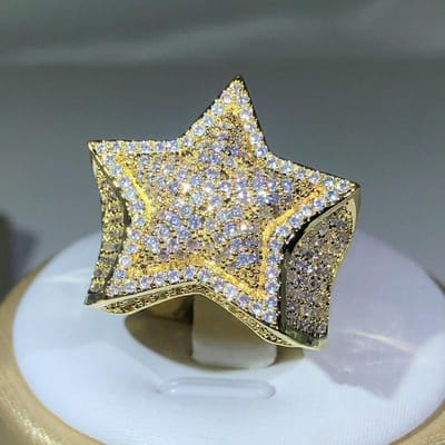 koper Klassiek Geel Goud Vijf Sterren Zirkonia Ring Voor Vrouwen & Mannen Grote Ring Feest Verjaardag Sieraden Cadeau 12 beige