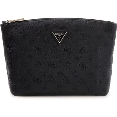 GUESS cosmetische tas Wilder Top Zip Cosmetic Bag Taupe Logo beige