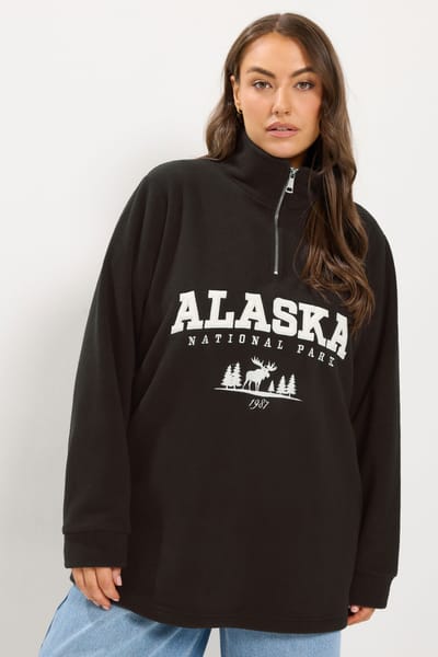 Yours Bruine Fleece Met 'Alaska'slogan En Halve Rits Size 42