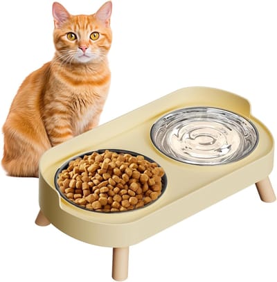Daity Voerbak - Verhoogde Voerbak voor Huisdieren – Dubbele Roestvrijstalen Voerbakken met Standaard – Spatbestendige – Verhoogde schalen – Voor voer en Water – Geschikt voor Katten – Honden – Kittens en Puppy'sa