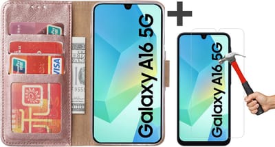 Hoesje met Screenprotector Geschikt voor Samsung Galaxy A16 (5G/4G) – Arara bookcase met pasjeshouder - Rosegoud