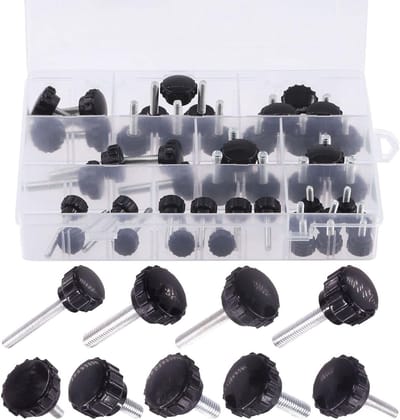 48 Stuks M4 M5 M6 Schroef Grip Knoppen Assortiment Set met Zwarte Ronde Klemmen en Duimschroeven voor Elektronische Apparatuur en Machines
