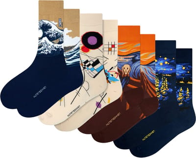 Kunst sokken - Signature Selection 4-Pack: Edvard Munch, Katsushika Hokusai, Wassily Kandinsky, Vincent van Gogh - Sokken Dames 36 40 - Biologisch Katoenen Sokken - funny socks happy - Vrolijke Sokken - Grappige Sokken - Sokken Cadeau