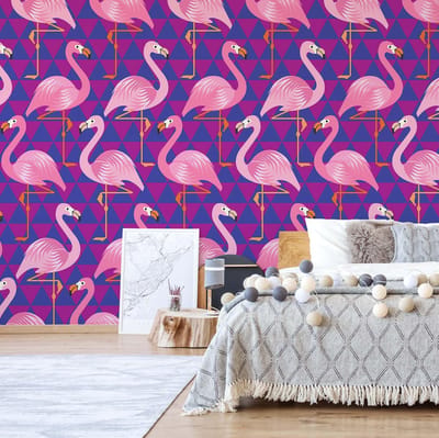 Fotobehang - Vlies Behang - Roze Flamingo's - Geometrie - 416 x 290 cm