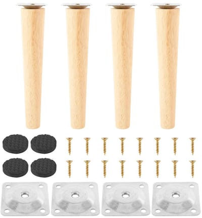 4 stuks houten meubelpoten, vervanging eiken tafelpoten, meubelpoten, bankpoten met montageplaten en schroeven, voor sofa, bed, kast, bank, stoel (rechte voeten 20 cm)