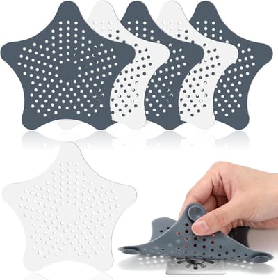 Afvoerzeef Set - Gootsteen Zeef - Voorkom Verstopping - 5 Zuignappen - 6 Stuks - Wit Grijs