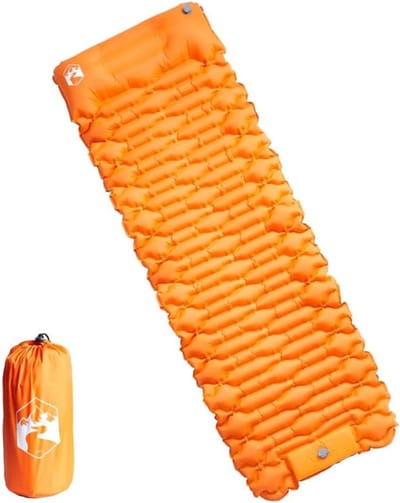 Campingmatras met kussen - Slaapmat opblaasbaar - Buiten slapen - Geïntegreerde voetpomp - 193 x 66 cm - Oranje