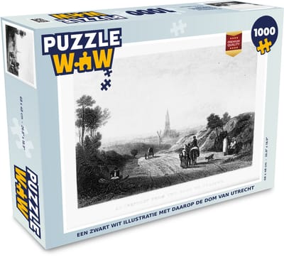Puzzel Een zwart wit illustratie met daarop de dom van Utrecht - Legpuzzel - Puzzel 1000 stukjes volwassenen