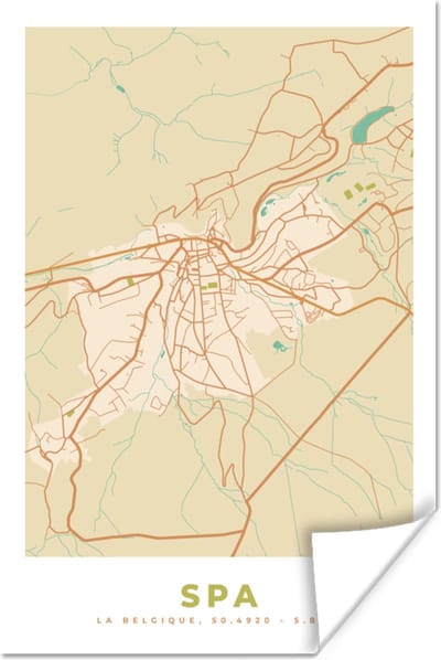 Poster Spa - Kaart - België - Stadskaart - Plattegrond - 120x180 cm XXL