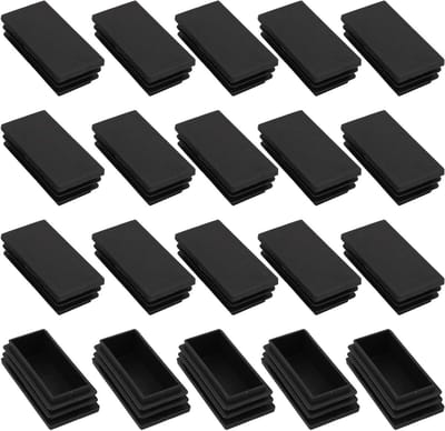 Rectangulaire Eindkappen 60 x 30mm - 24 Stuks, Plastic Invoeren voor Meubels, Bescherming voor Tafel- en Stoelpootjes, Zwart