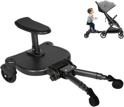 Meerijdplank met Zitting - Treeplank Kinderwagen - Reizen met Kinderen - 2-in-1 Zitten of Staan - Universeel Verstelbaar - Zwart