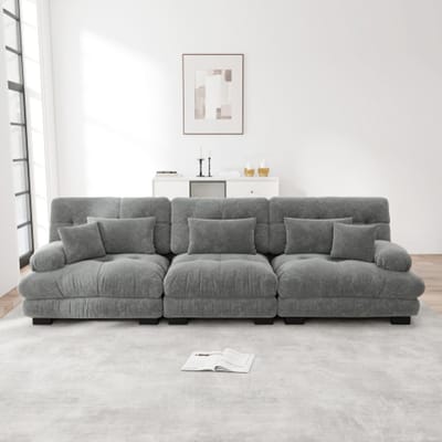 Intebiki hoekbank - 3 zits - modulaire hoekbank - hoogwaardige schuimvulling - moderne bank voor de woonkamer - luxe chenille stof - duurzaam en drukbestendig - 313x77x81 cm - grijs fluweel