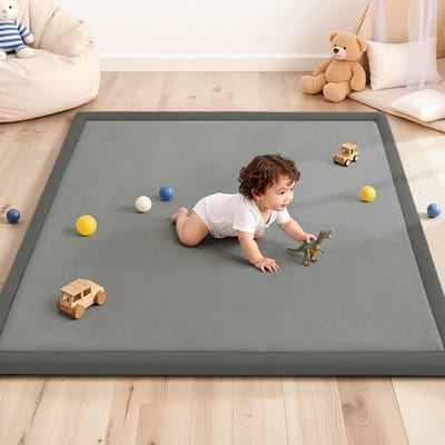 Comomy Baby Speelmat 127 x 127 cm – 3 cm Dik Gevoerd Kruipkleed met Geheugenschuim – Zacht Flanellen Oppervlak – Antislip – Waterafstotend – Donkergrijs