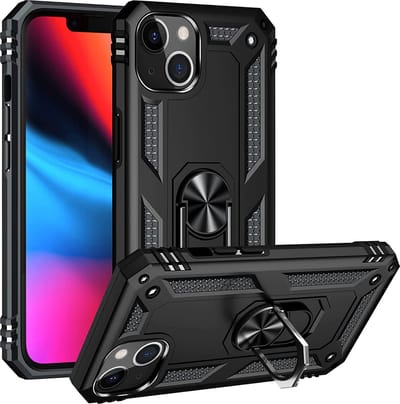 Ring Armor - Hoes met Kickstand Ring Geschikt voor: iPhone 13 - Zwart - Draaibare standaard - Magneet - ZT Accessoires