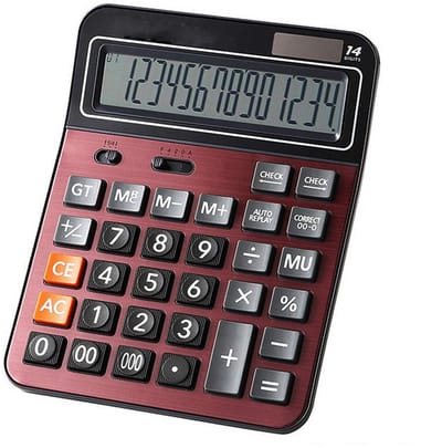 Dailygoody - Zonne-energie Tafelrekenmachine - Grote LCD-display - Handig voor kantoor en thuis - Goud - 14-cijferig - Betrouwbare rekenmachine voor d..