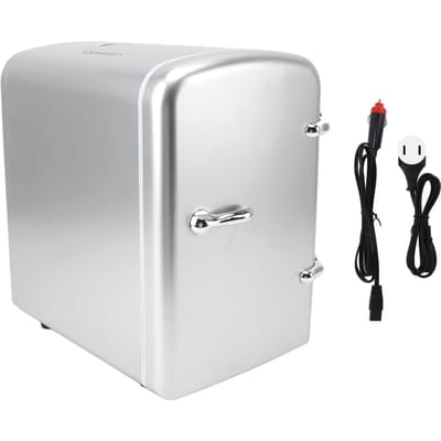 Mini réfrigérateur 36 W 4 L Capacité 6 canettes Réfrigérateur de voyage portable pour voiture Refroidisseur et réchauffeur à faible bruit avec US Plug argenté