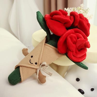Eeuwig Pluche Rozenboeket Speelgoed Met Lachend Gezicht Zacht Gesimuleerd Bloemen Decor Romantisch Valentijnsdag Cadeau Voor Meisjes Kinderen about 45cm rood