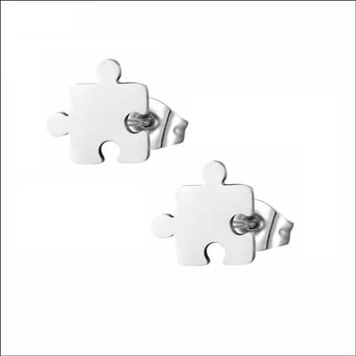Aramat Jewels | Oorbellen | RVS Puzzelstuk Oorbellen 8mm Zilverkleur - Puzzle Studs | Zilverkleurig | | | | Kinderen, Volwassenen | Verkleurd niet