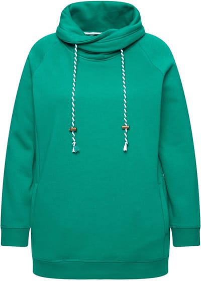 Ulla Popken - Dames - Sweatshirt wijde opstaande kraag zakken lange raglanmouw - Klassiek smaragdgroen - Maat 66+