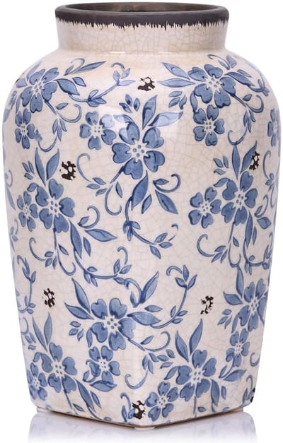 Dailygoods- Vaas Vintage Design - Bloemenvaas - Aardewerk - 24,6 cm - Craquelé Afwerking - Hoogwaardig Keramiek - Rustieke Decoratie