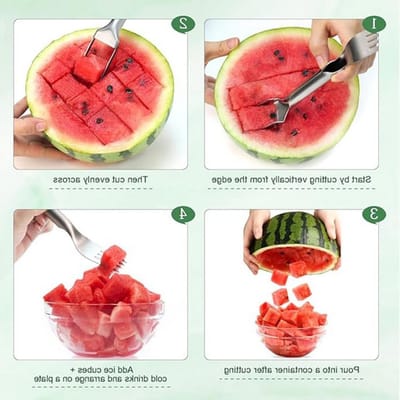 Solidchoice- Watermeloen Vorksnijder 2-in-1 - Draagbaar Snijgereedschap - Roestvrij Staal - Fruitsnijmachine - Geschikt voor Meloenen - Afmeting 26 x 3,6 cm - Fruitsnijder