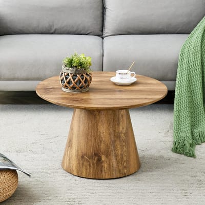Ronde salontafel in natuurlijke houtlook (MDF) – 60 cm diameter, 35 cm hoog. Met hoogwaardige houtnerffolie – geschikt als bijzettafel in de woonkamer, kleine tafel voor op het balkon en nog veel meer.
