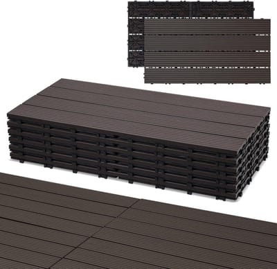 WPC Terrasplanken - Houten Look Tegels - Buitenruimte Verfraaien - Kliksysteem Installatie - 30 x 60 cm - Koffie