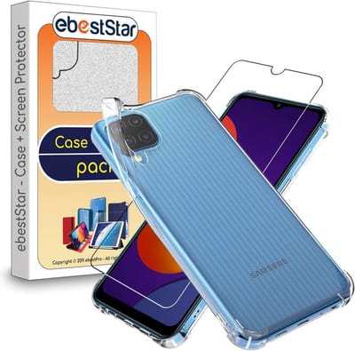 ebestStar - Hoes geschikt voor Samsung Galaxy M12, Silicone Slim Cover Case, Versterkte Hoeken en Randen hoesje, Transparant + Gehard Glas
