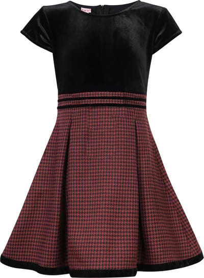 La V  Feestelijke jurk met pied-de-poule dessin -Aubergine 146