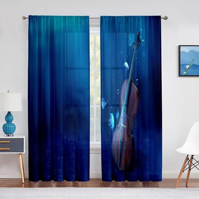 Rode Roos Bloemen Koffie Viool Transparant Voile Gordijn voor Woonkamer voor Raambekleding Slaapkamer Draperie Keuken Hal Tule Gordijnen 1 PCS W100XH250cm&Grommet Top