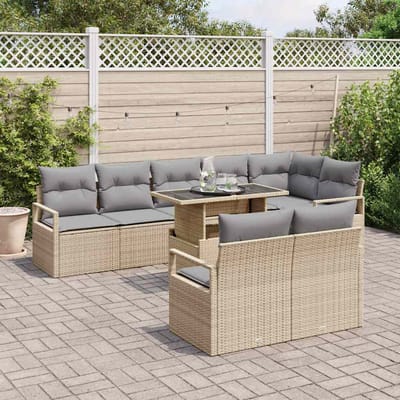 vidaXL - Tuinbank - Set - 9 - st - 8-Aantal - zitplaatsen - Beige - en - Lichtgrijs