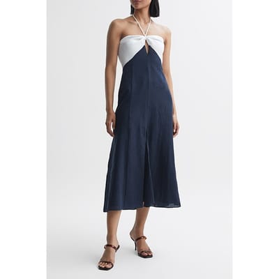 Reiss Sian Midi Dress Navy/white Size: 14P | Midi Dresses Outlet | Dames | Blauw